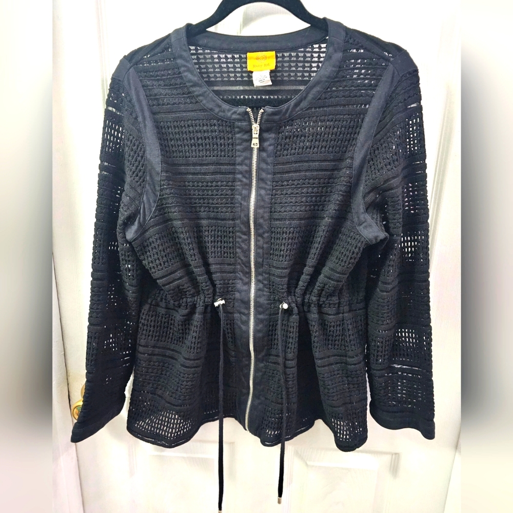 Ruby Rd. Women’s Black Crochet Outerwear Jacket Zipper Cardigan
